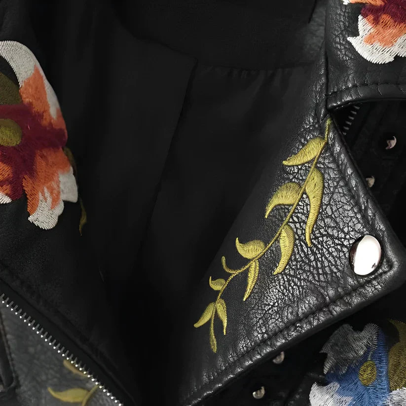 GR | Leather jacket with embroidery