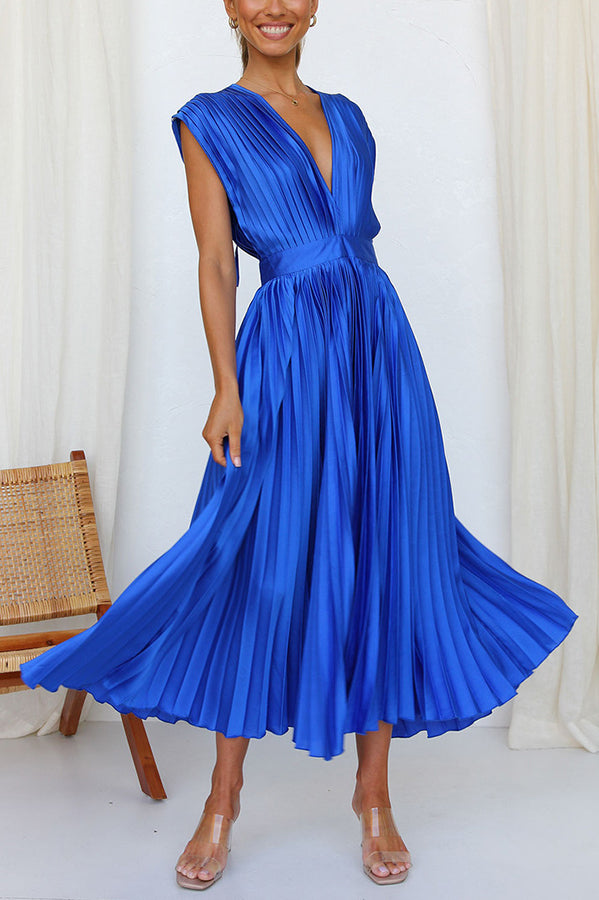 GR | Hallo Schöne Satin Plissee Midi Kleid