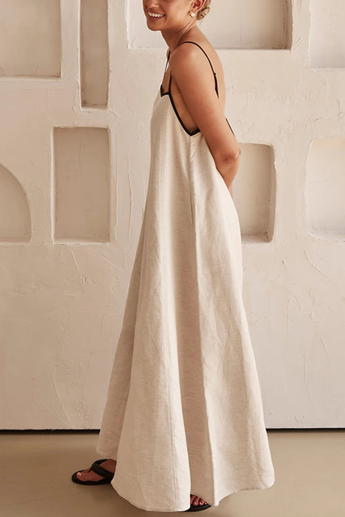 GR | Rosiedress Adjustable Straps Backless Cotton-Linen Maxi Dress