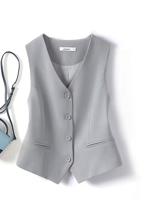 GR | Rosiedress V Neck Knopfleiste Eingrifftaschen Blazer Weste