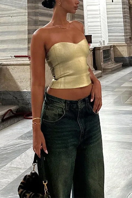 GR | Rosiedress Bandeau Metallic Crop Tube Top