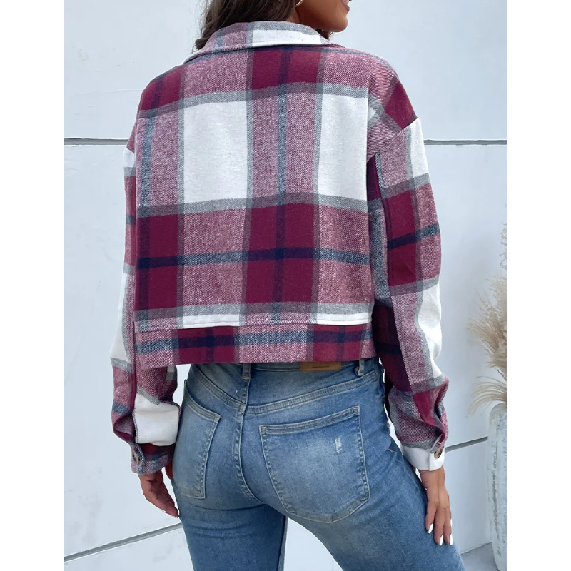 GR | Long-sleeved bomber jacket with check pattern and buttons