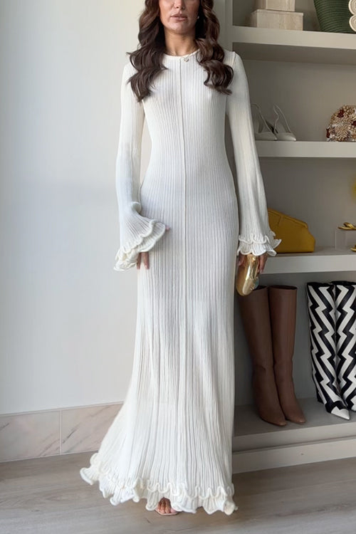 GR | Rosiedress Bell Sleeve Back Lace-Up Ruffle Trim Maxi Dress