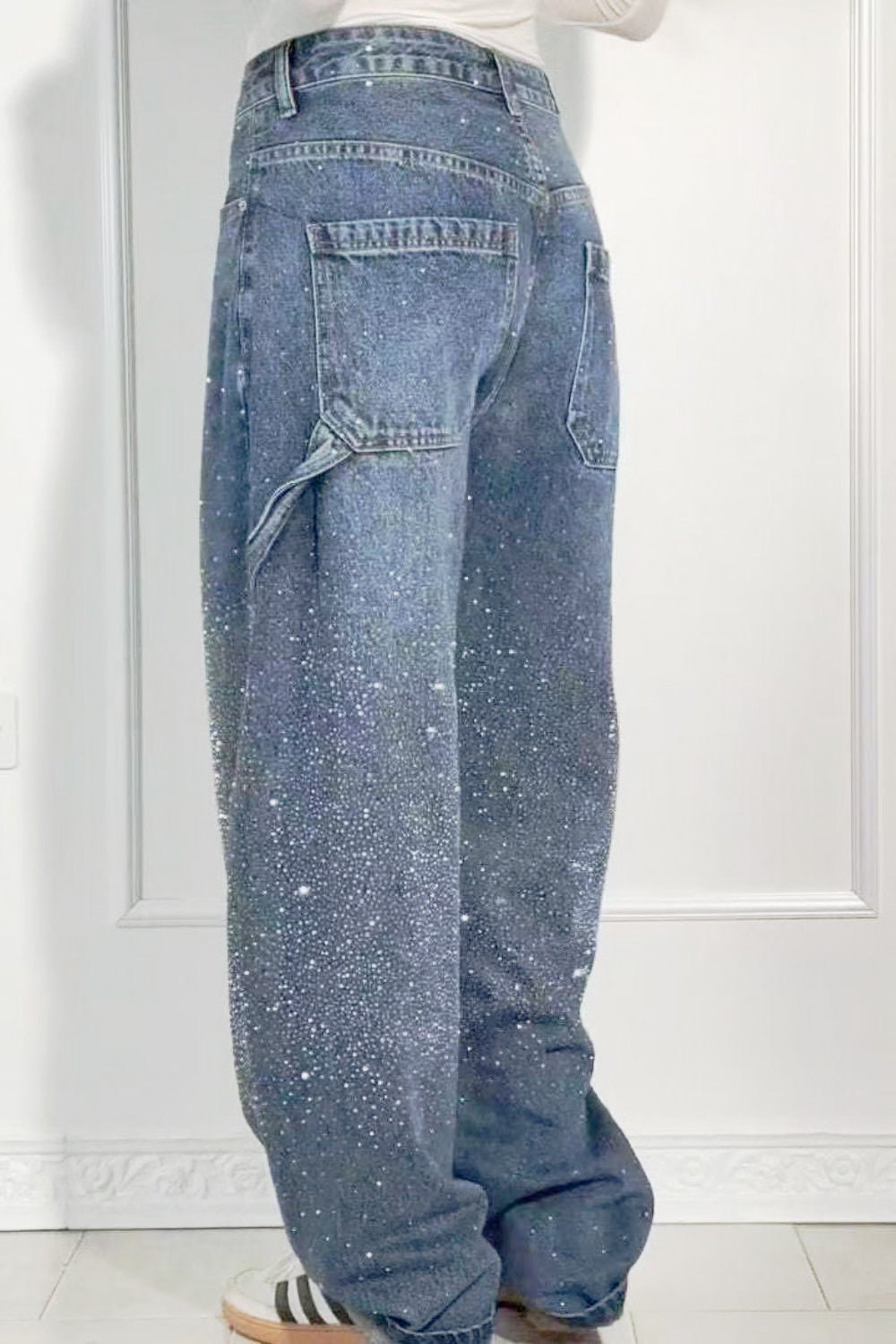 GR | Women's Washed Jeans with Rhinestone Details, Wide Fit