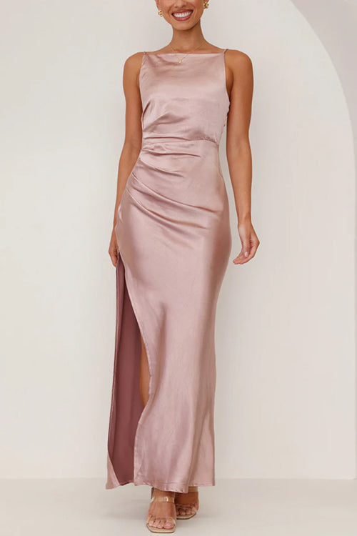 GR | Rosiedress Rückenfrei Seitenschlitz Maxi Cami Kleid