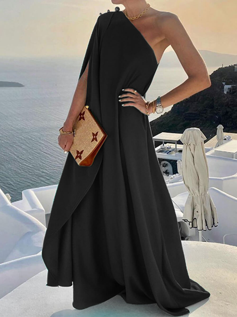 GR | Shoulder Draped Maxi Dress for Women