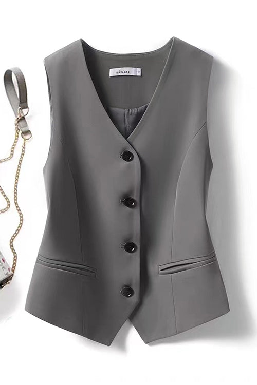 GR | Rosiedress V-neck button placket side pockets blazer vest
