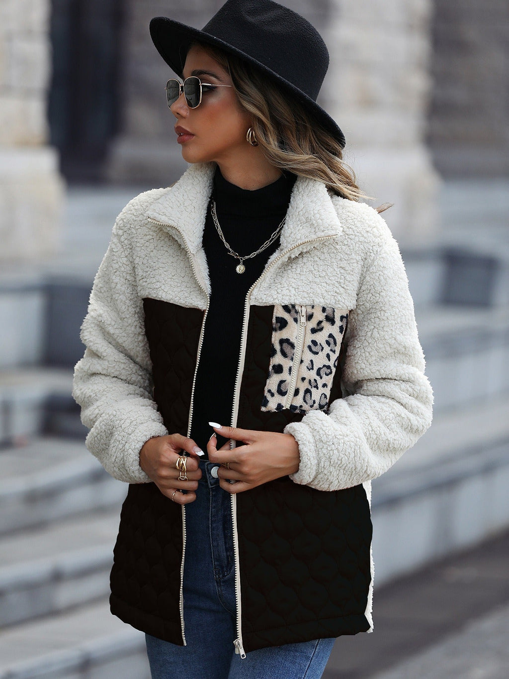 GR | Fashionable Sherpa Coat with Printed Pocket