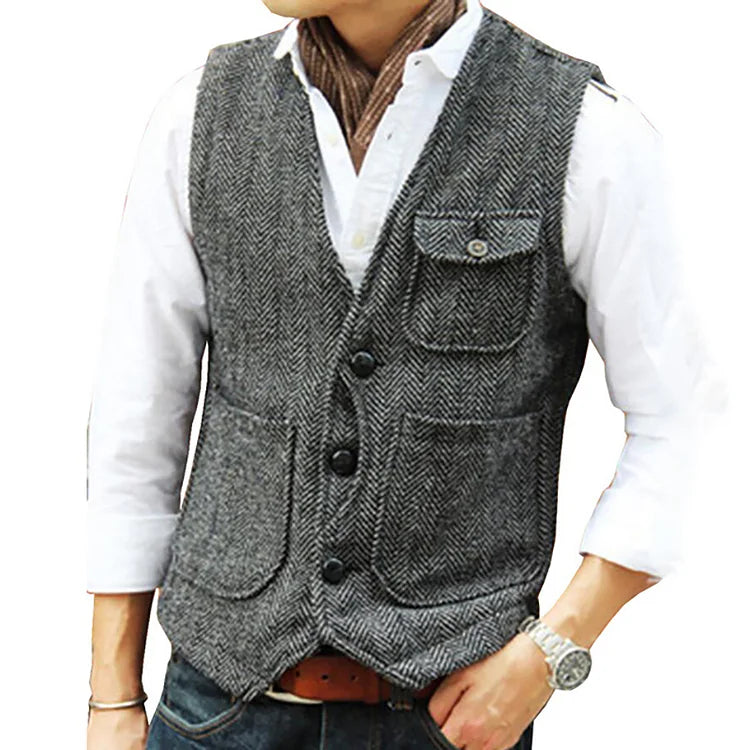 GR | Casual sleeveless single-breasted vest with pockets and a slim fit