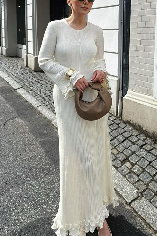 GR | Rosiedress Bell Sleeve Back Lace-Up Ruffle Trim Maxi Dress