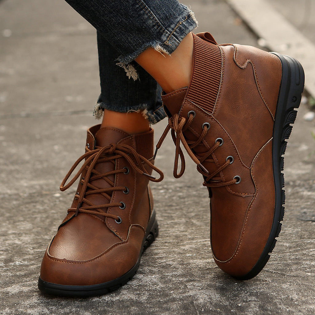 GR | Women's lace-up boots - sturdy ankle boots with elasticated waistband and non-slip sole