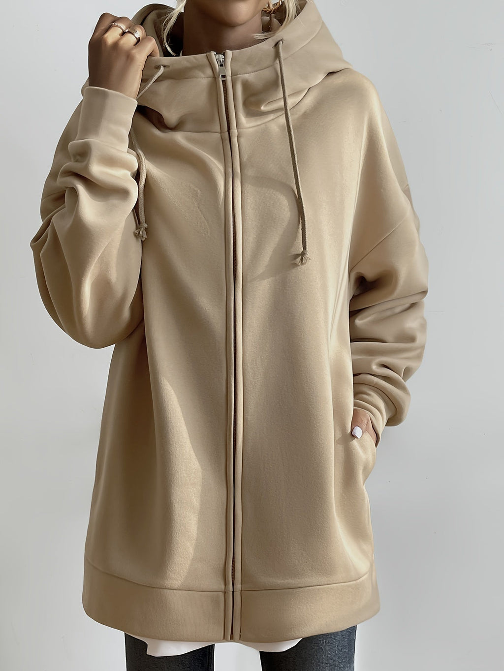 GR | Comfort - Extrem bequemer langer Zip-Up-Plüsch-Hoodie mit Kapuze für Damen