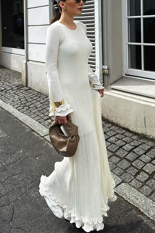 GR | Rosiedress Bell Sleeve Back Lace-Up Ruffle Trim Maxi Dress