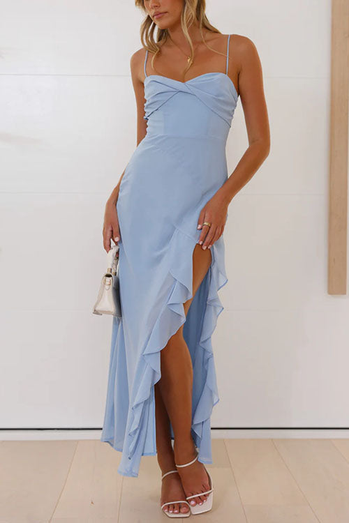 GR | Rosiedress Adjustable Shoulder Straps Ruffle High Slit Maxi Dress
