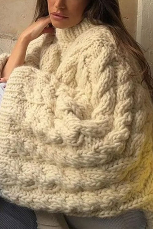 GR | Rosiedress Rundhals Übergroße Zopfmuster Pullover