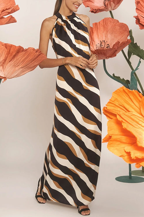 GR | Rosiedress Tie Neck Sleeveless Color Block Printed Maxi Dress