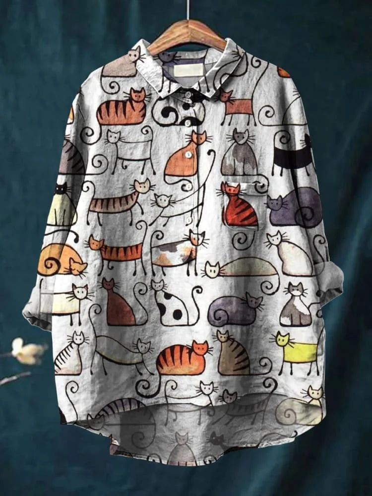 GR | Katzenkunst Auf Weißem T-Shirt