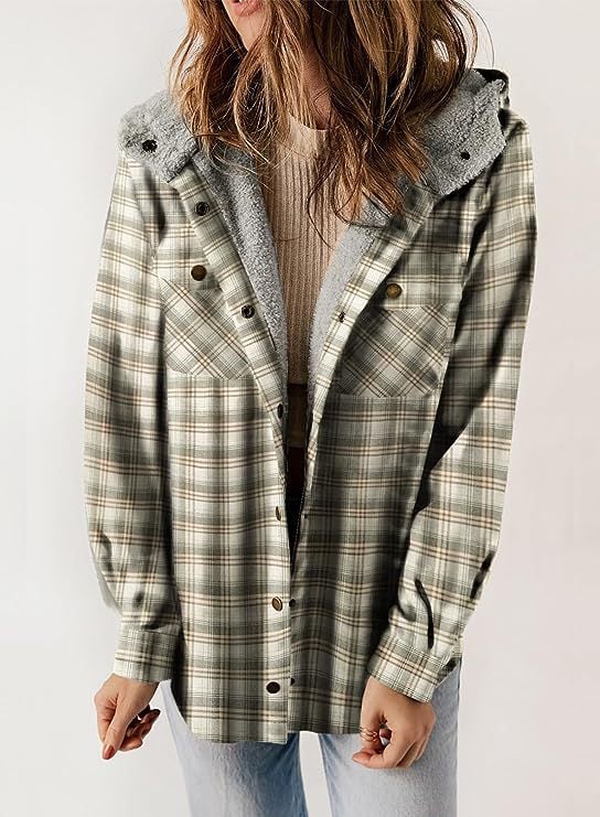 GR | Plaid Jacket Long Sleeve Buckle Wool with Hood
