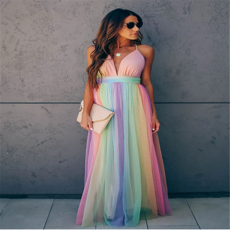 GR | Regenbogen Netzkleid Für Damen Mit Trägern