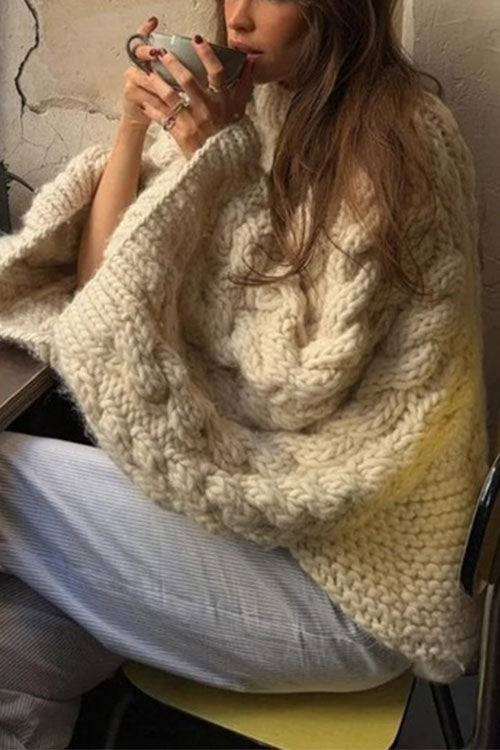 GR | Rosiedress Rundhals Übergroße Zopfmuster Pullover