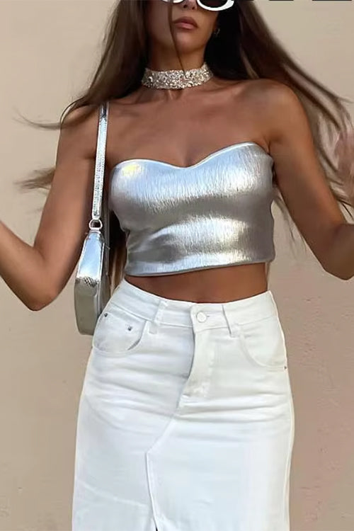 GR | Rosiedress Bandeau Metallic Crop Tube Top