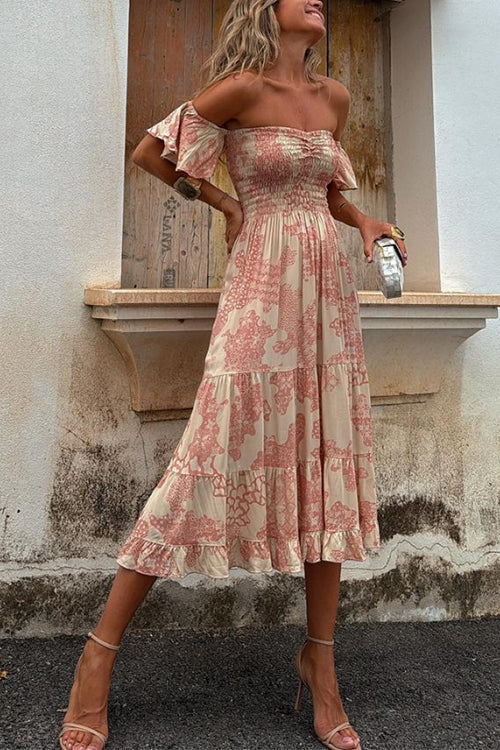 GR | Off Shoulder Smocked Midi Kleid