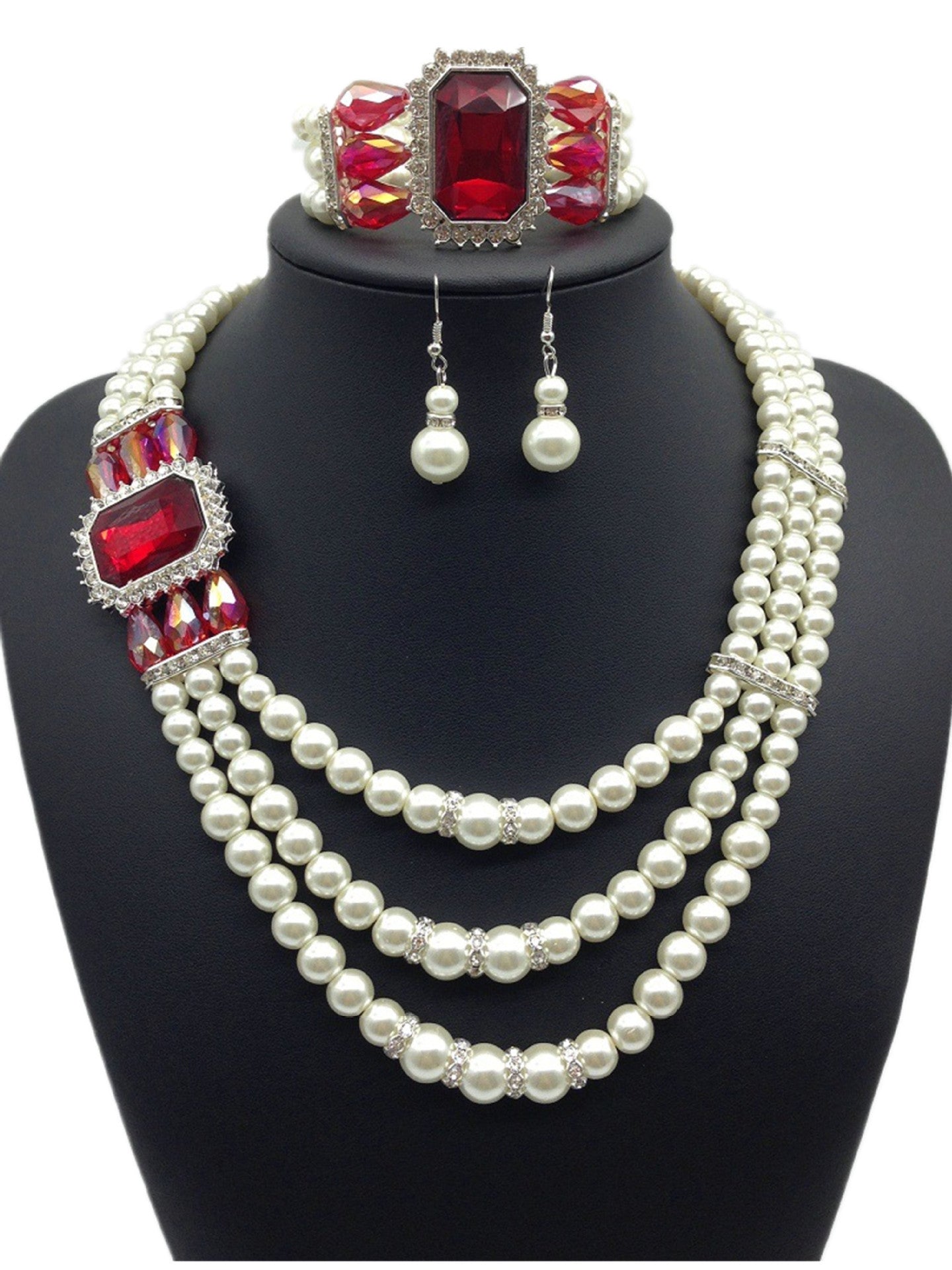 GR gemstone pearl necklace and earring set in European style
