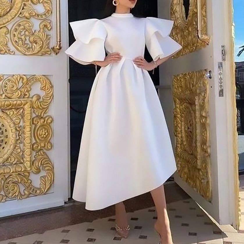 GR Kleid mit Lotusblattärmeln und einfarbigem weitem Schnitt