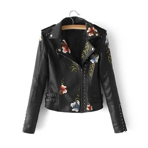 GR | Leather jacket with embroidery