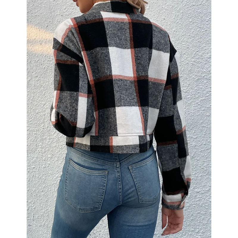 GR | Long-sleeved bomber jacket with check pattern and buttons