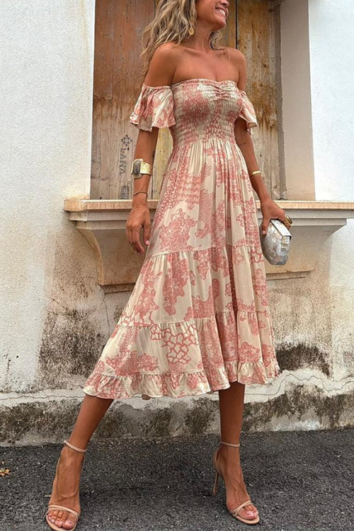 GR | Off Shoulder Smocked Midi Kleid