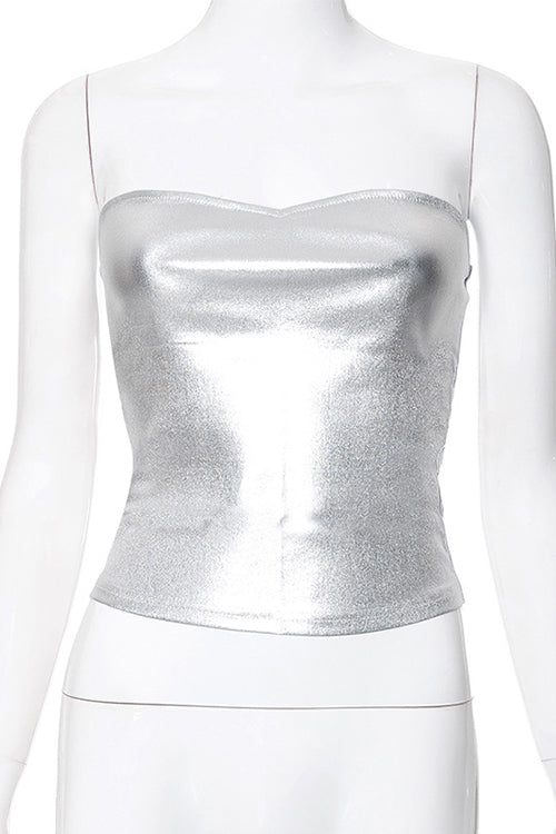 GR | Rosiedress Bandeau Metallic Crop Tube Top