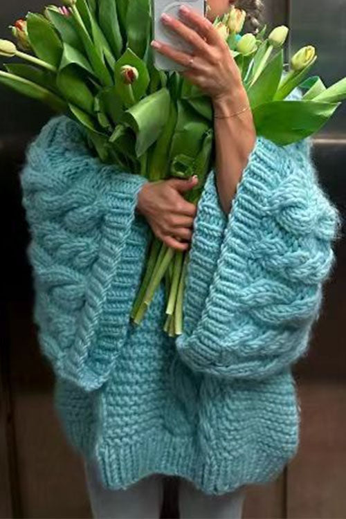 GR | Rosiedress Rundhals Übergroße Zopfmuster Pullover