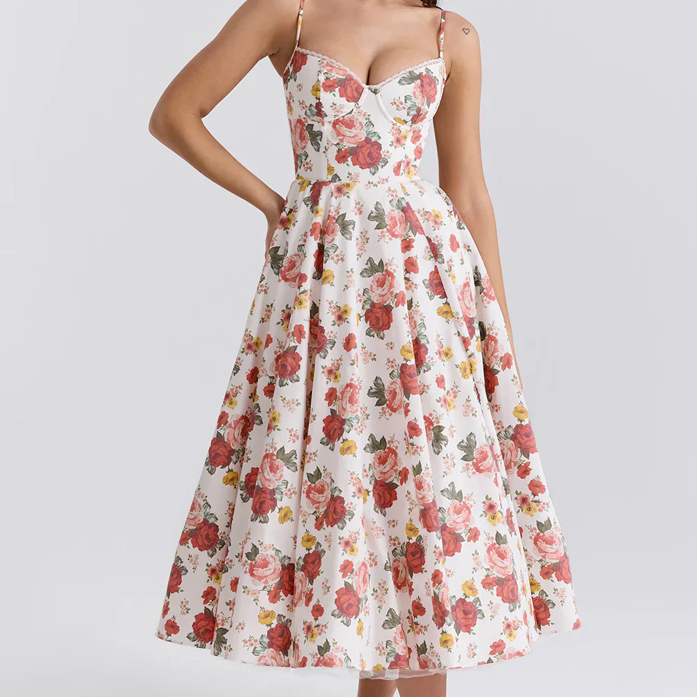 GR | Midi Kleid Mit Blumenkorsatzt Für Damen