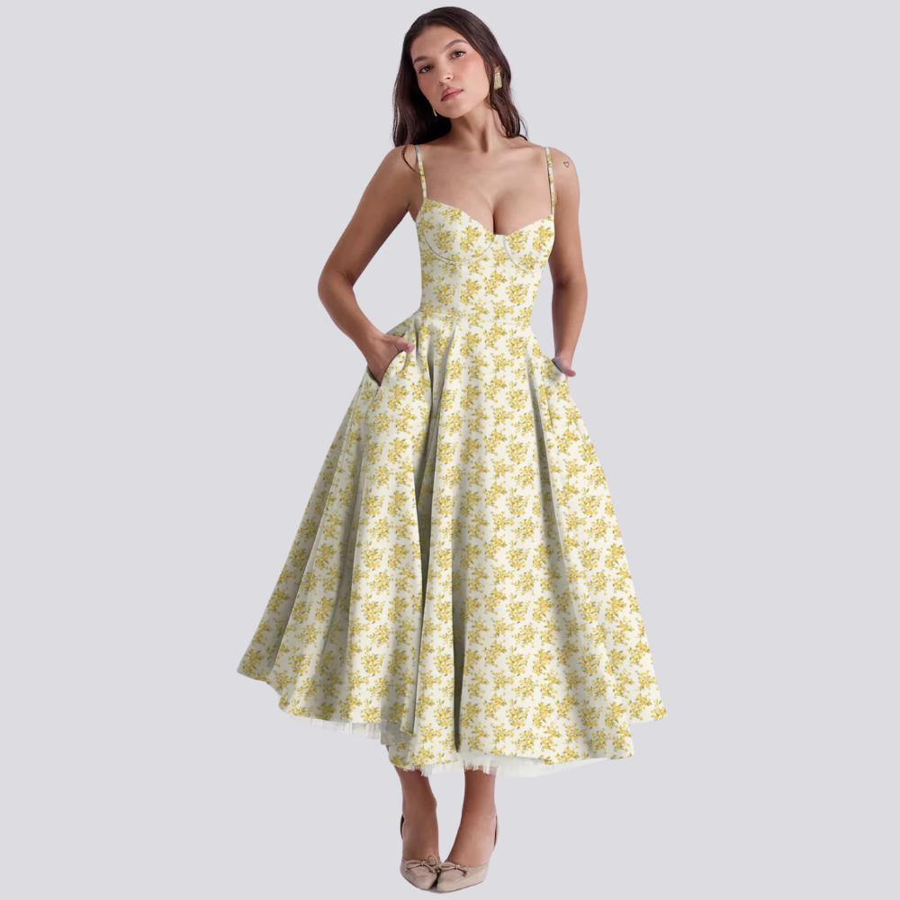 GR | Midi Kleid Mit Blumenkorsatzt Für Damen