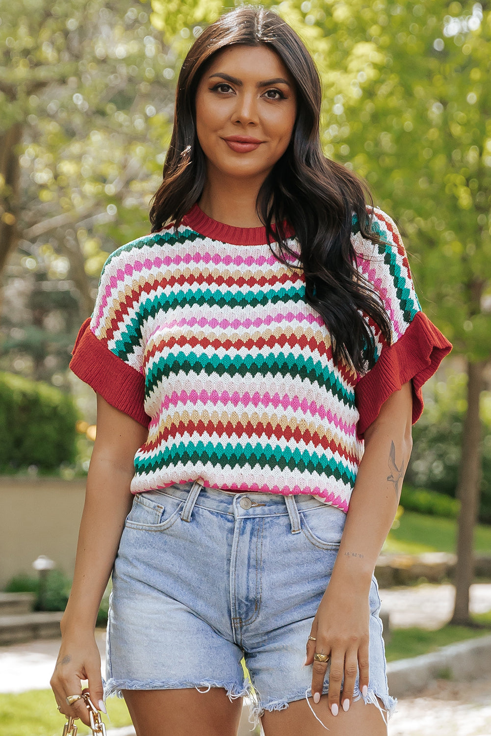 GR | Red crop top with colored texture for women
