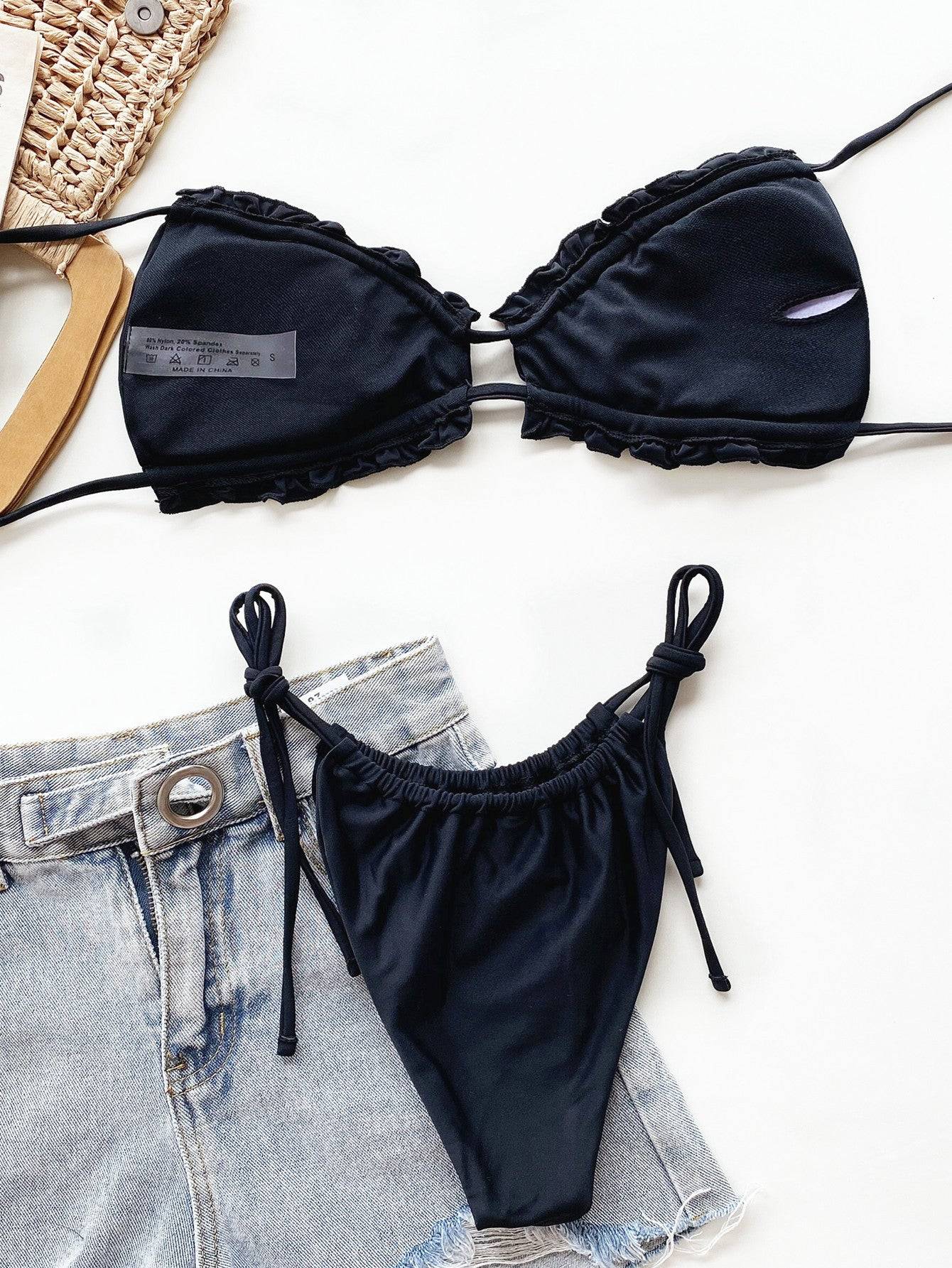 GR | Ruffled halterneck bikini set