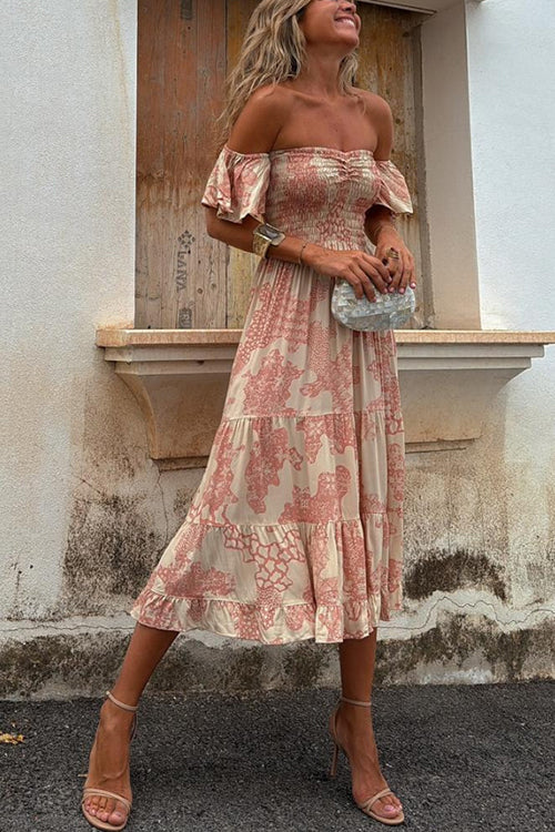 GR | Off Shoulder Smocked Midi Kleid