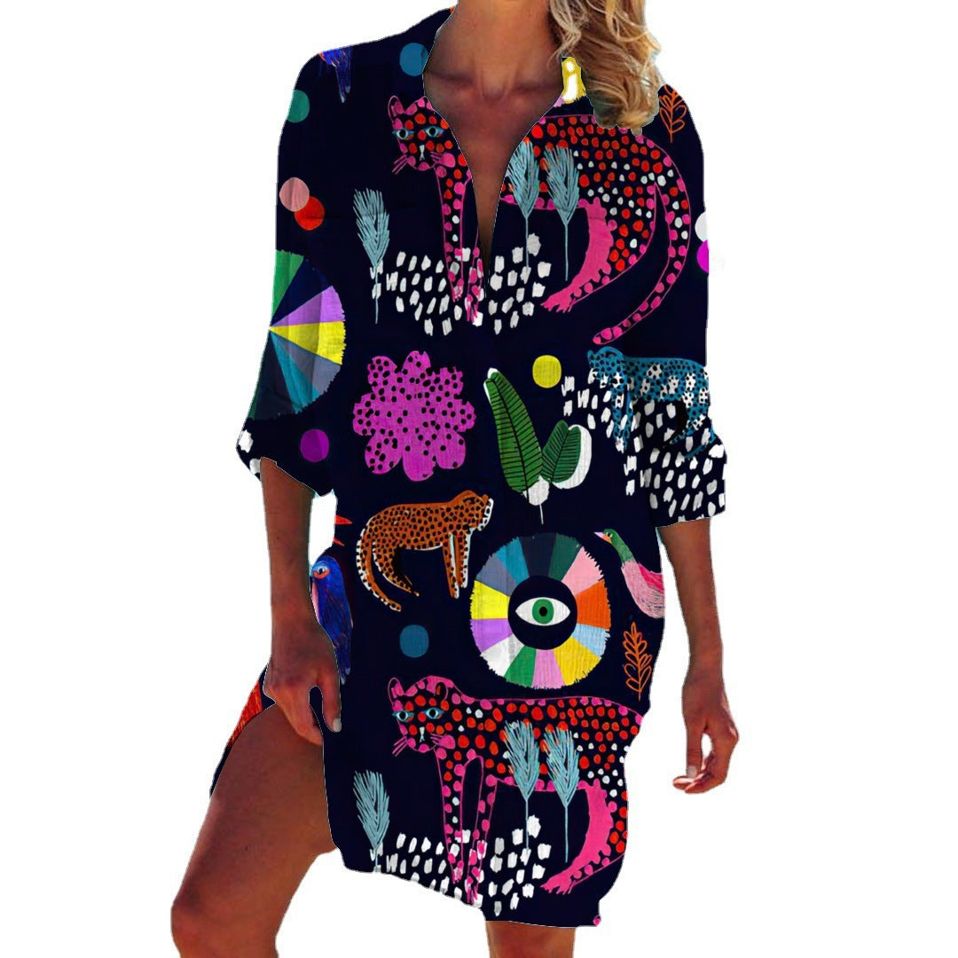 GR | Bikini Jacket Shirt Swimsuit Cardigan Women's Clothing Print Holiday Beach Shirt