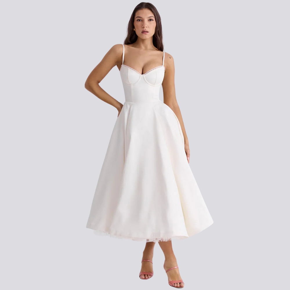 GR | Midi Kleid Mit Blumenkorsatzt Für Damen