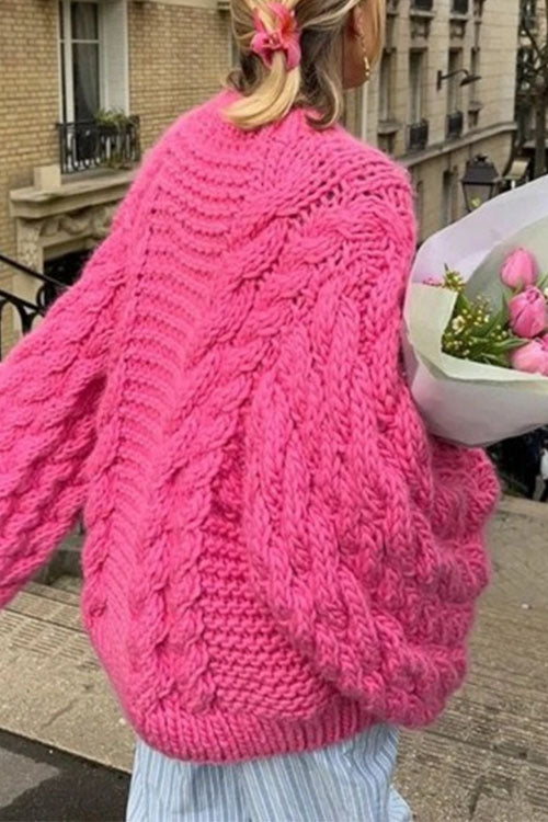 GR | Rosiedress Rundhals Übergroße Zopfmuster Pullover
