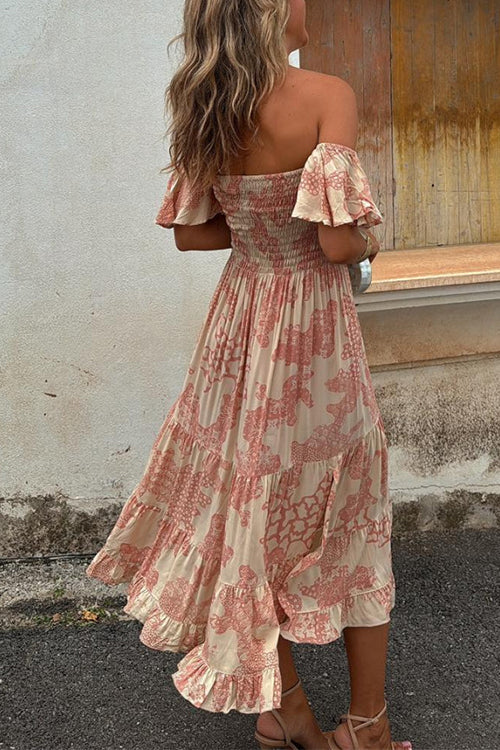 GR | Off Shoulder Smocked Midi Kleid