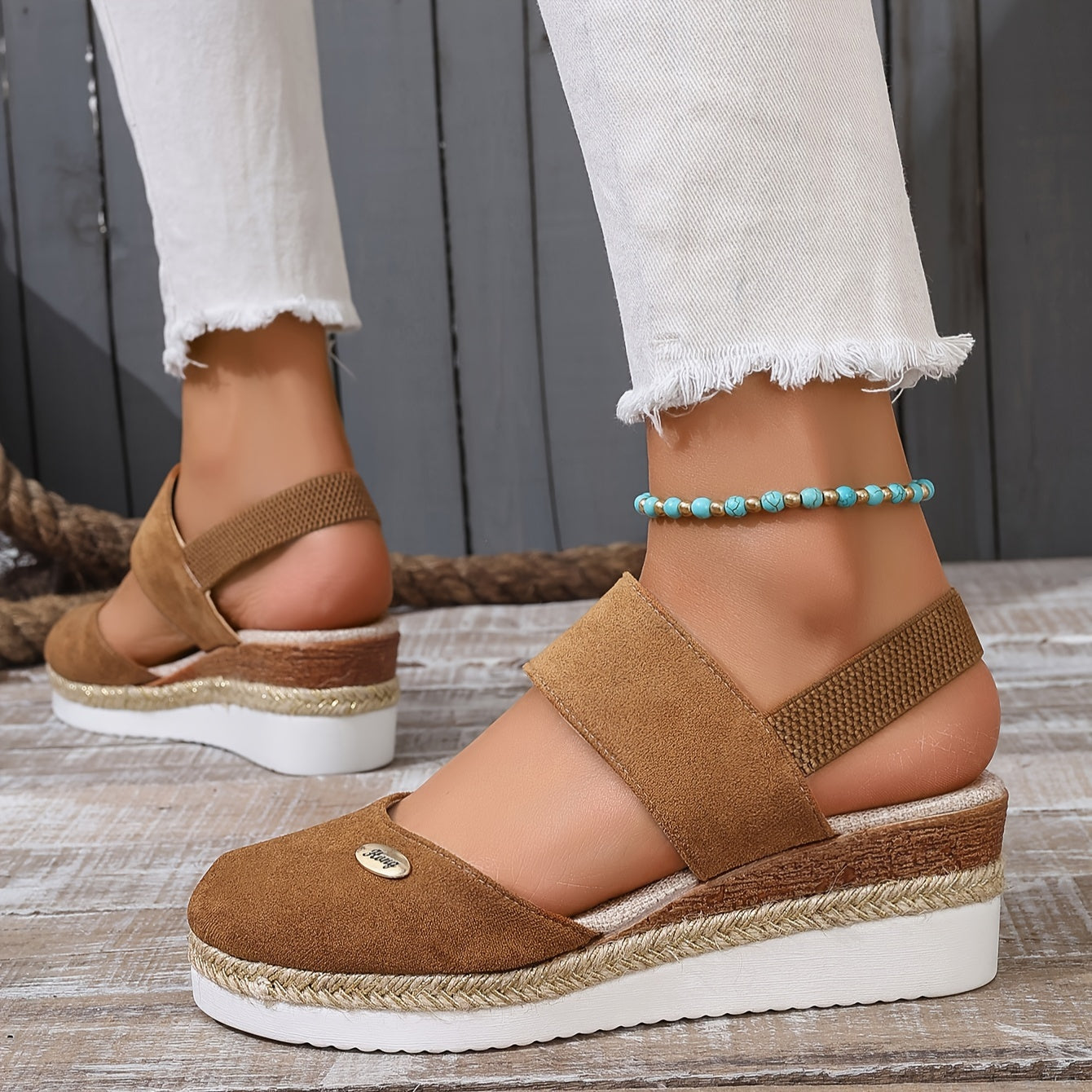 GR | Women's Platform Sandals: Non-slip, Closed Toe, Elastic Strap