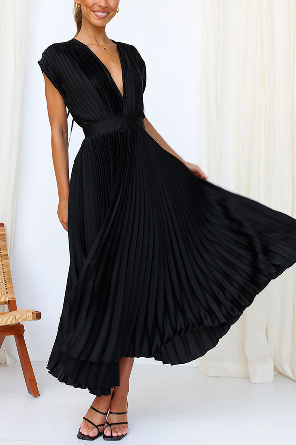 GR | Hallo Schöne Satin Plissee Midi Kleid