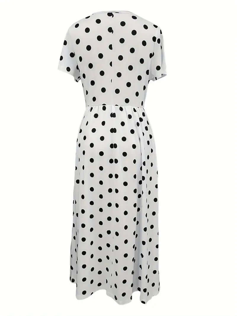 GR | Airy, short-sleeved, polka-dotted dress with a round neckline