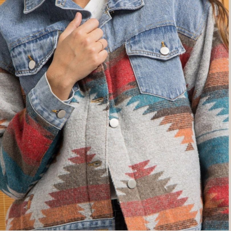 GR | Denim jacket with Aztec pattern