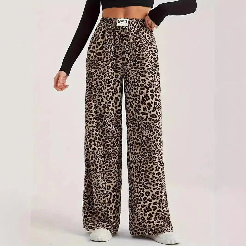 GR | Hoch taillierte lässige gerade Hose mit Leopardenmuster