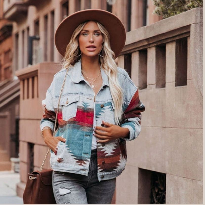 GR | Jeansjacke mit Aztekenmuster