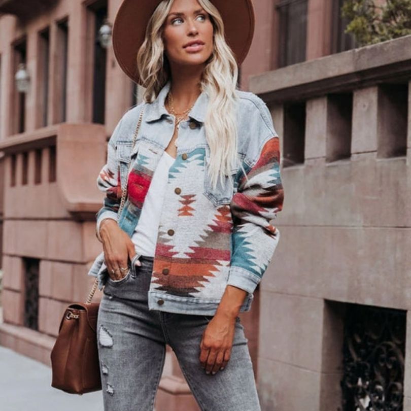 GR | Jeansjacke mit Aztekenmuster