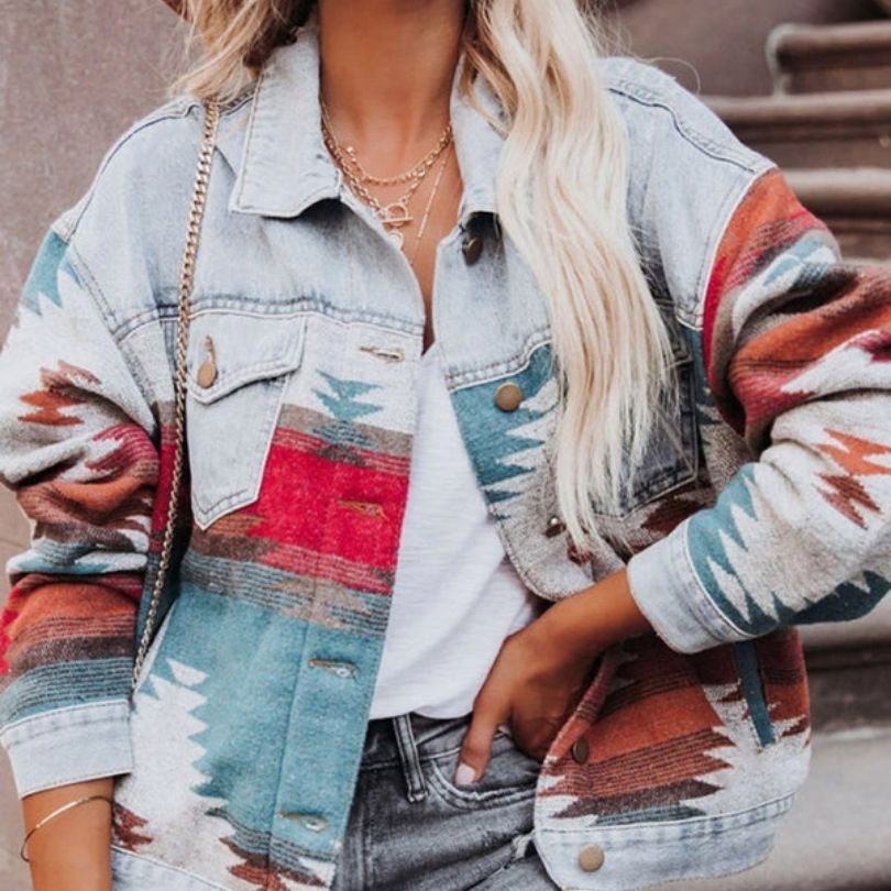 GR | Jeansjacke mit Aztekenmuster